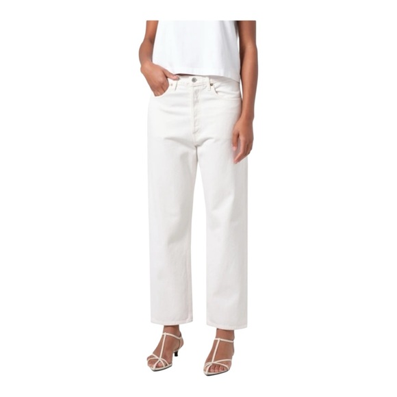 Agolde Women's 26 90s Mid Rise Straight In Fortune Cookie Cream White Button Fly - Picture 1 of 16